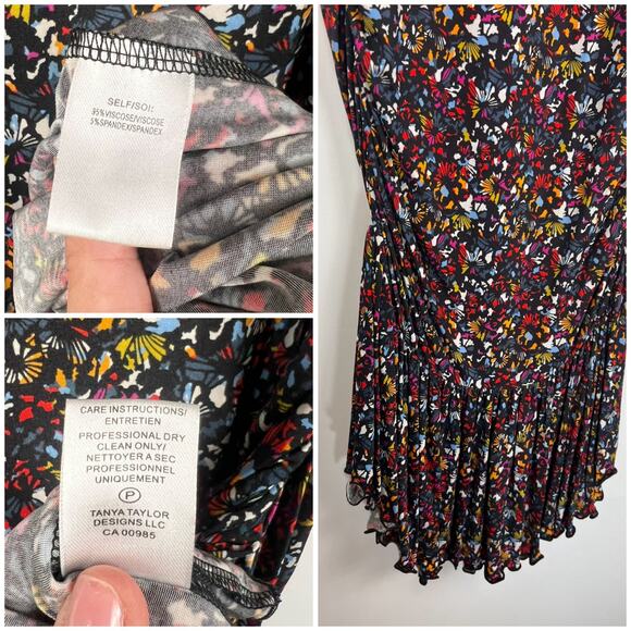 Tanya Taylor Floral Puff Sleeve Mini Dress M Ruffle Hem Drop Waist - Picture 6 of 10